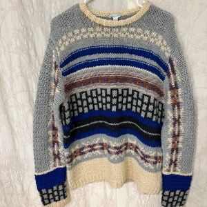 Garnet Hill Woman’s Round Neck Long Sleeve Knit Multicolor Fair Isle Sweater XL
